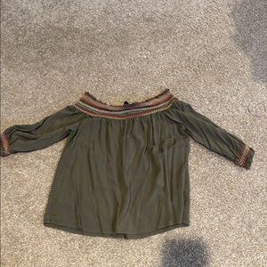 Derek Heart Green Smocked 3/4 Sleeve Blouse